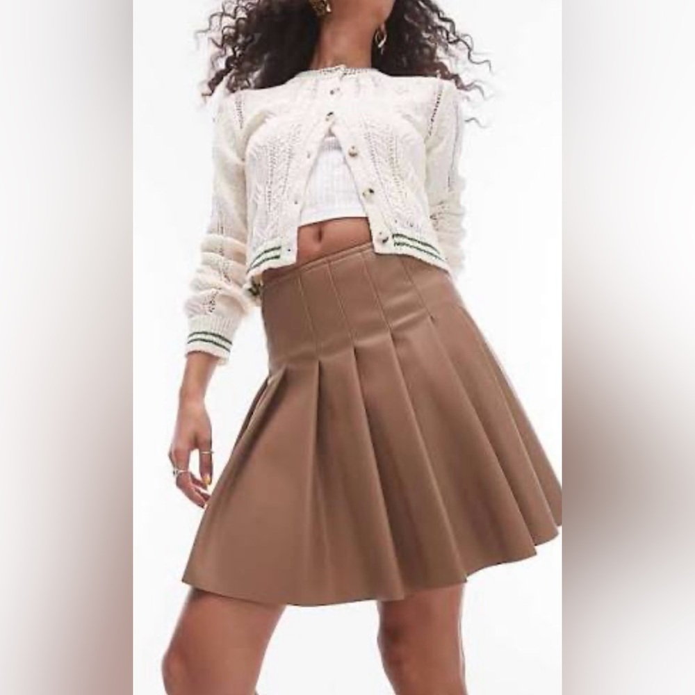 Topshop Brown Pleated Skirt